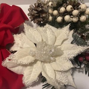 Frosted Christmas Poinsettia Xmas Ornaments Table Door Decoration White New